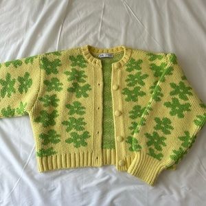 Zara Floral Jacquard Chunky Knit Cardigan